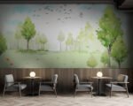 Papier peint – Arbres verts dans une prairie lumineuse