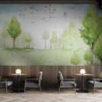 Papier peint – Arbres verts dans une prairie lumineuse