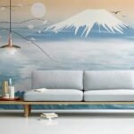Papier peint – Montagne japonaise et lac bleu