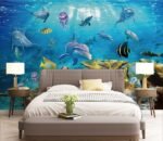 Papier peint – Dauphins et poissons dans un récif corallien