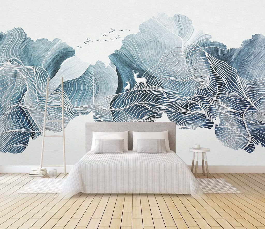 u06088pib1m.jpg Papier peint – Feuilles bleues aux nervures fines – Image 1