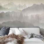 Papier peint – Forêt et montagnes vert grisé dans la brume