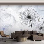 Papier peint – Pissenlit noir et reliefs blancs