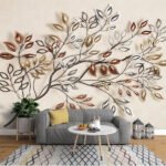 Papier peint – Arbre aux feuilles décoratives multicolores