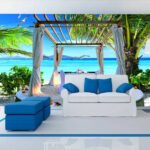 Papier peint – Terrasse tropicale ouverte sur la mer