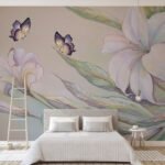 Papier peint – Fleurs pastel et papillons