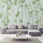 Papier peint – Bambous verts sur fond clair