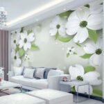 Papier peint – Marguerites blanches sur fond vert