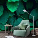 Papier peint – Grandes feuilles vert intense