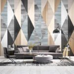 Papier peint – Triangles noirs, gris et beiges