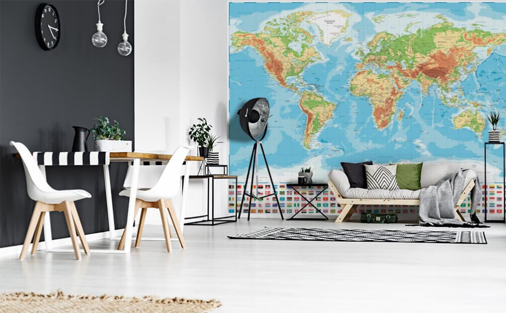 u18208pig1m.jpg Papier peint – Carte du monde physique multicolore – Image 1