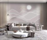 Papier peint – Collines pastel sous une lune blanche