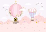 Papier peint – Montgolfières roses et fleurs – Image 2