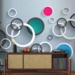 Papier peint – Cercles gris, blancs et multicolores en relief