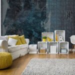 Papier peint – Feuillage au trait bleu nuit