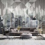 Papier peint – Ville graphique en noir et blanc