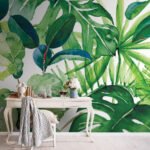Papier peint – Feuilles tropicales vertes en aquarelle