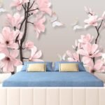 Papier peint – Magnolias roses sur branches noires