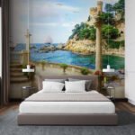 Papier peint – Terrasse classique ouverte sur un lac