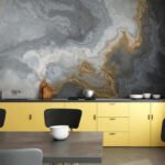 Papier peint – Marbre gris et veines dorées
