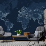 Papier peint – Carte du monde lumineuse sur fond bleu nuit