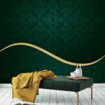 Papier peint – Ligne dorée sur fond vert profond