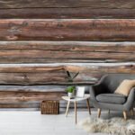 Papier peint – Planches de bois brun patiné