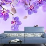 Papier peint – Orchidées violettes sur fond mauve