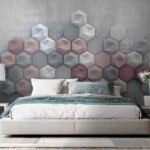 Papier peint – Hexagones gris et rose poudré