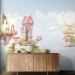 Papier peint – Maisons imaginaires et montgolfière