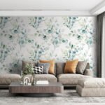 Papier peint – Feuillage turquoise et vert en motifs légers