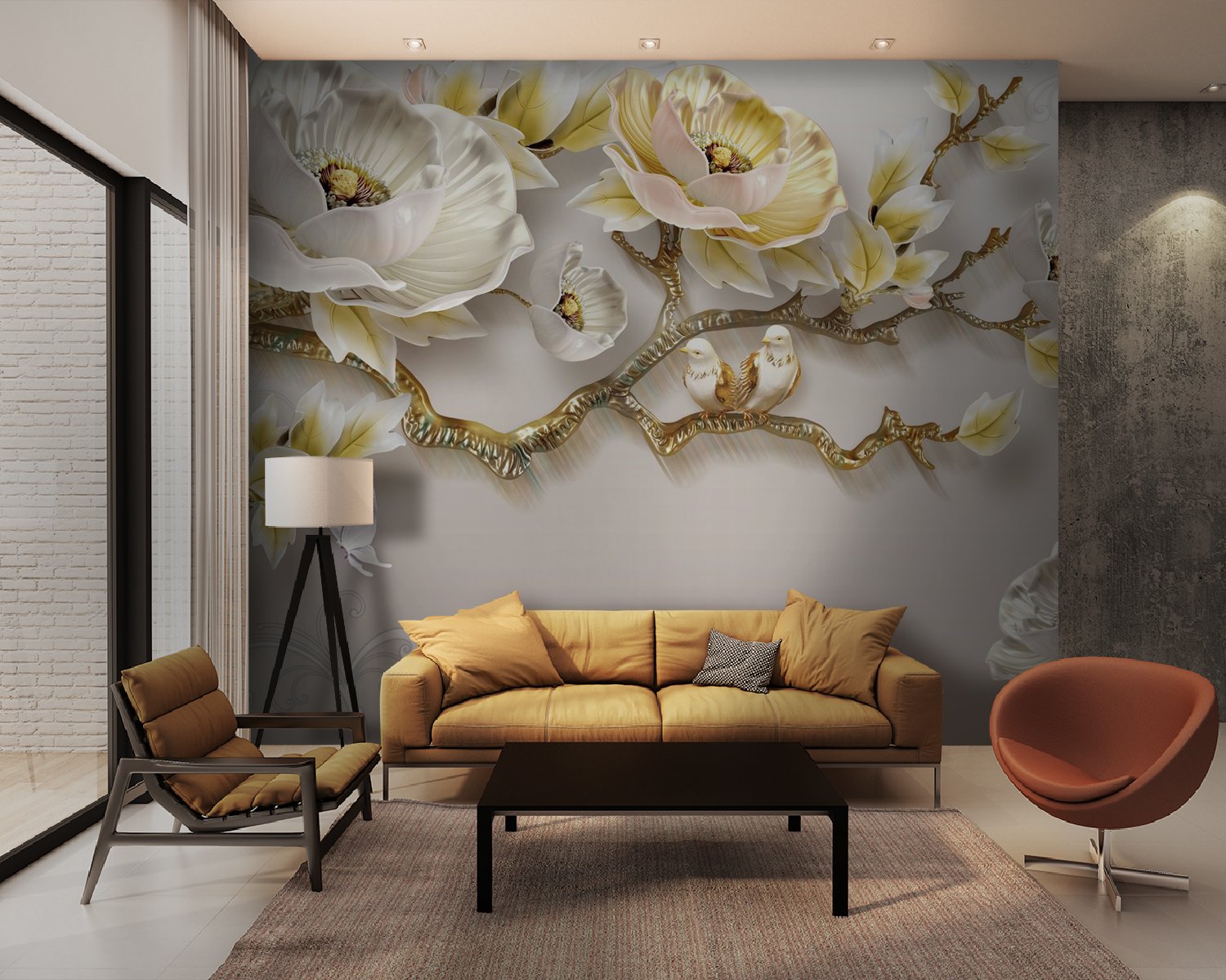 u31662pig28m.jpg Papier peint – Roses blanches et touches dorées – Image 1