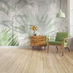 Papier peint – Feuillage tropical vert pâle et blanc