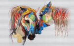 Papier peint – Deux chevaux multicolores – Image 2