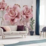 Papier peint – Roses roses en relief mural