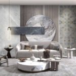 Papier peint – Sphère et volumes gris en perspective