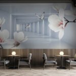 Papier peint – Magnolias blancs et perspective géométrique