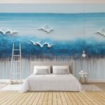 Papier peint – Oiseaux blancs au-dessus d’une mer bleue