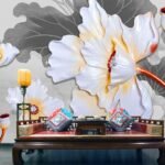 Papier peint – Coquelicots blancs et touches jaunes