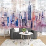 Papier peint – Ville et gratte-ciel en aquarelle