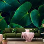 Papier peint – Grandes feuilles vert émeraude