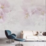 Papier peint – Fleurs rose pâle sur fond patiné