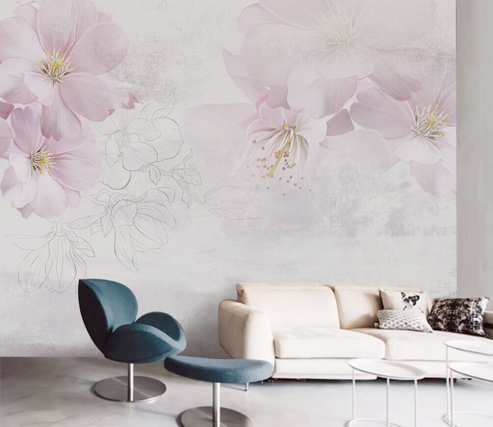 u36523pig1m.jpg Papier peint – Fleurs rose pâle sur fond patiné – Image 1