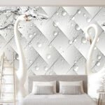 Papier peint – Paon blanc et panneaux en relief