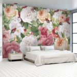 Papier peint – Bouquet de roses roses et blanches