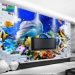 Papier peint – Dauphin et poissons tropicaux