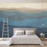 Papier peint – Montagnes bleues et beiges en strates