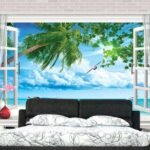 Papier peint – Fenêtre ouverte sur une plage tropicale