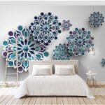 Papier peint – Mandala floral bleu et turquoise
