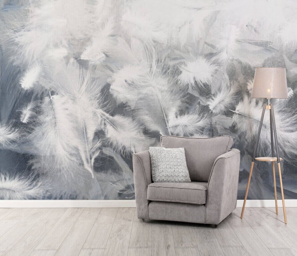 u45735pig1m.jpg Papier peint – Plumes blanches dans une lumière diffuse – Image 1